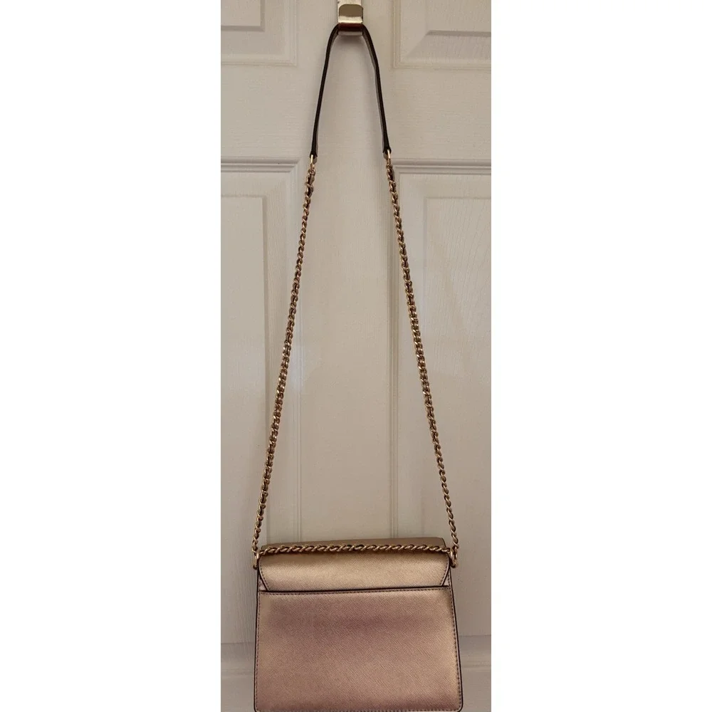 Tory Burch Robinson Convertible Metallic Rose Gold Leather Cross body New no tag